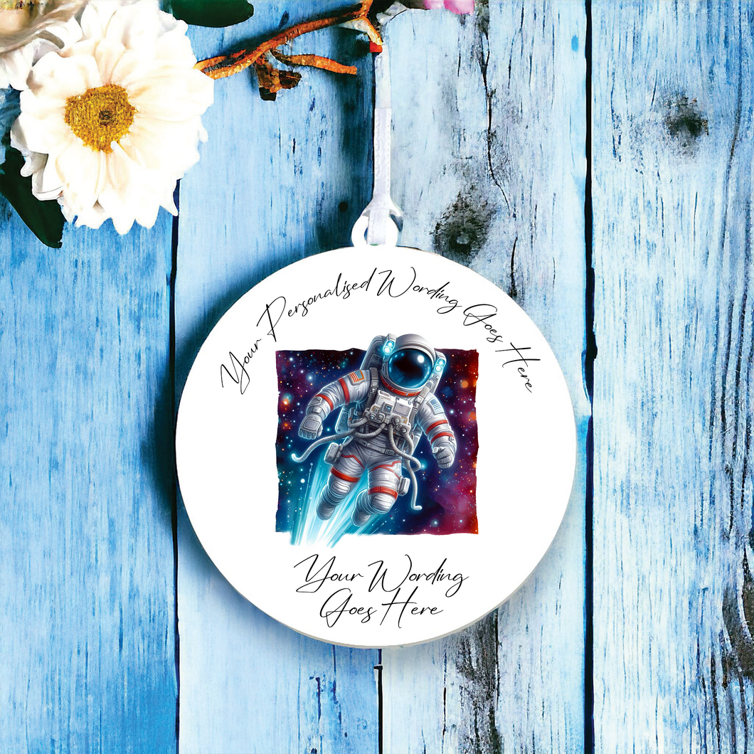 UV582 - Acrylic and UVDTF Personalised Round Hanging - Space Astronaut - Olifantjie - Wooden - MDF - Lasercut - Blank - Craft - Kit - Mixed Media - UK