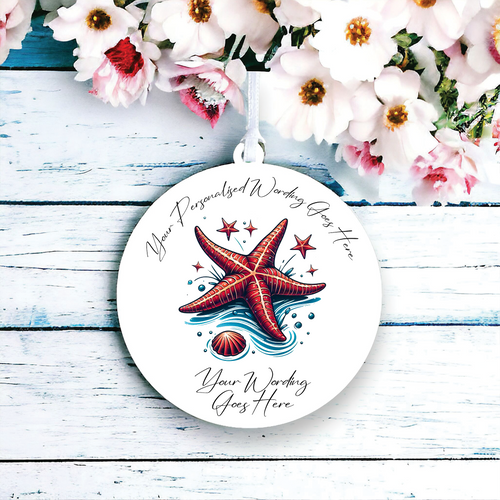 UV583 - Acrylic and UVDTF Personalised Round Hanging - Tropical Sea Starfish - Olifantjie - Wooden - MDF - Lasercut - Blank - Craft - Kit - Mixed Media - UK