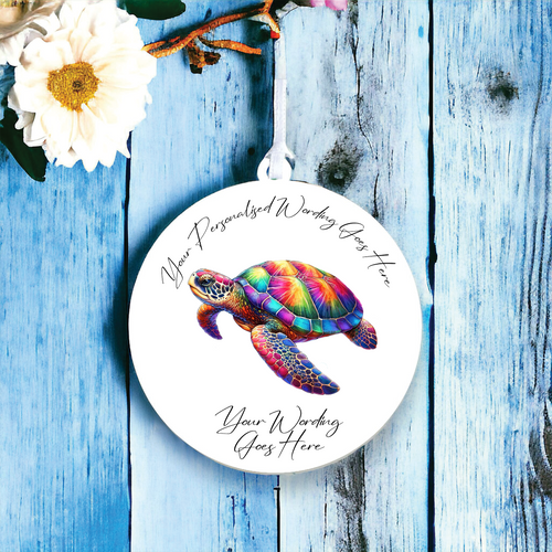 UV585 - Acrylic and UVDTF Personalised Round Hanging - Tropical Sea Turtle B - Olifantjie - Wooden - MDF - Lasercut - Blank - Craft - Kit - Mixed Media - UK