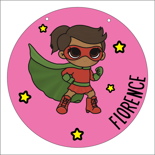 OL5924 - MDF Layered Personalised Round Doodle plaque large - Super Hero 6 - Olifantjie - Wooden - MDF - Lasercut - Blank - Craft - Kit - Mixed Media - UK