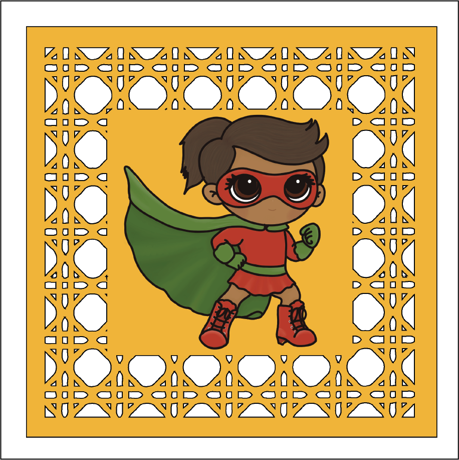 OL5899 - MDF Rattan effect square plaque with backing Superhero doodle - 6 - Olifantjie - Wooden - MDF - Lasercut - Blank - Craft - Kit - Mixed Media - UK