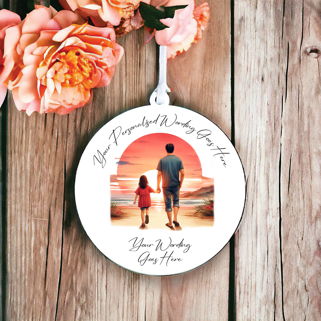 UV561 - Acrylic and UVDTF Personalised Round Hanging - Father and Daughter A - Olifantjie - Wooden - MDF - Lasercut - Blank - Craft - Kit - Mixed Media - UK