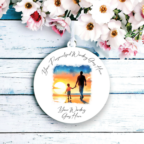 UV562 - Acrylic and UVDTF Personalised Round Hanging - Father and Daughter B - Olifantjie - Wooden - MDF - Lasercut - Blank - Craft - Kit - Mixed Media - UK