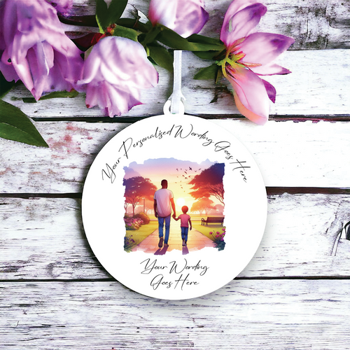 UV564 - Acrylic and UVDTF Personalised Round Hanging - Father and Daughter D - Olifantjie - Wooden - MDF - Lasercut - Blank - Craft - Kit - Mixed Media - UK