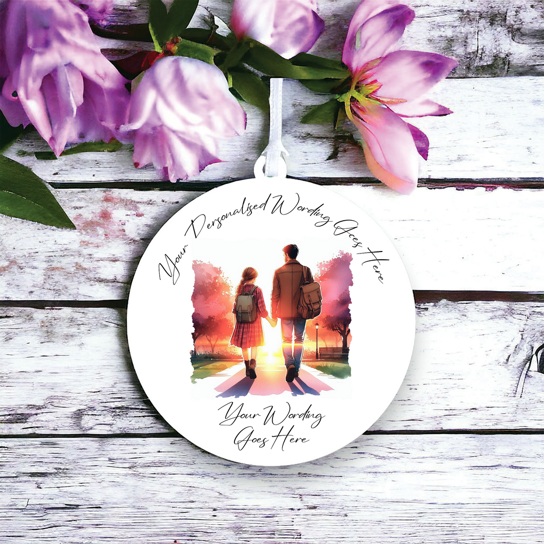 UV565 - Acrylic and UVDTF Personalised Round Hanging - Father and Daughter E - Olifantjie - Wooden - MDF - Lasercut - Blank - Craft - Kit - Mixed Media - UK