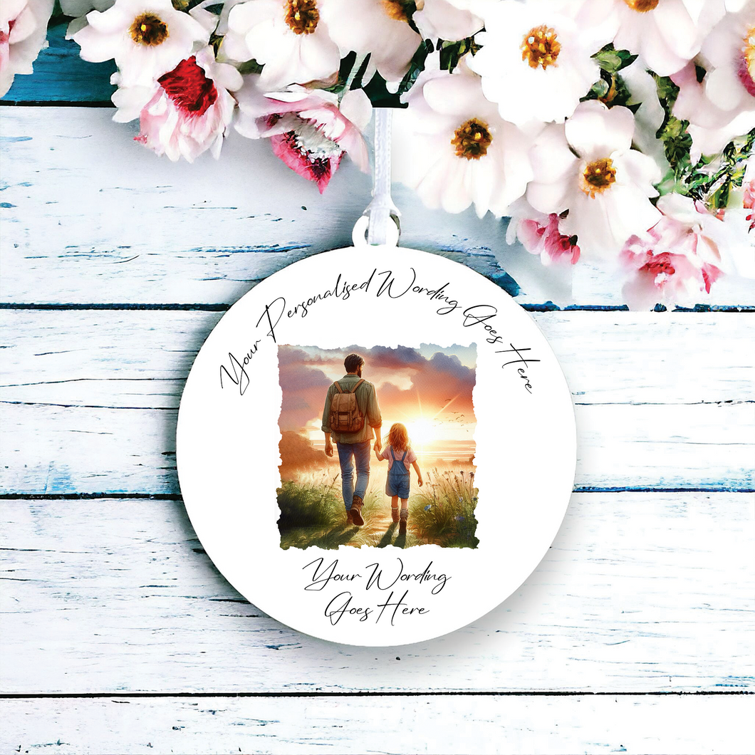 UV566 - Acrylic and UVDTF Personalised Round Hanging - Father and Daughter F - Olifantjie - Wooden - MDF - Lasercut - Blank - Craft - Kit - Mixed Media - UK