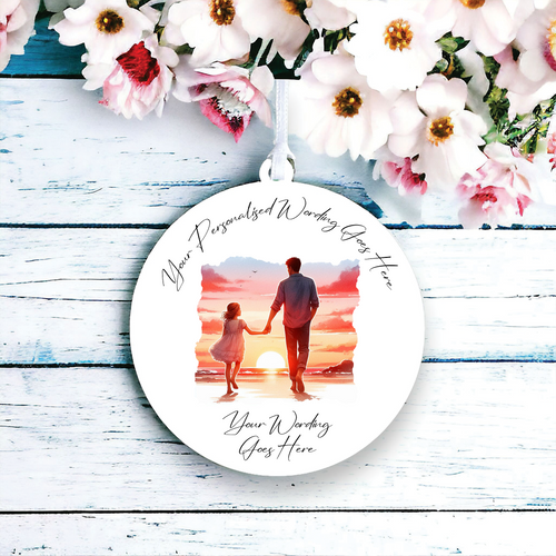 UV569 - Acrylic and UVDTF Personalised Round Hanging - Father and Daughter I - Olifantjie - Wooden - MDF - Lasercut - Blank - Craft - Kit - Mixed Media - UK