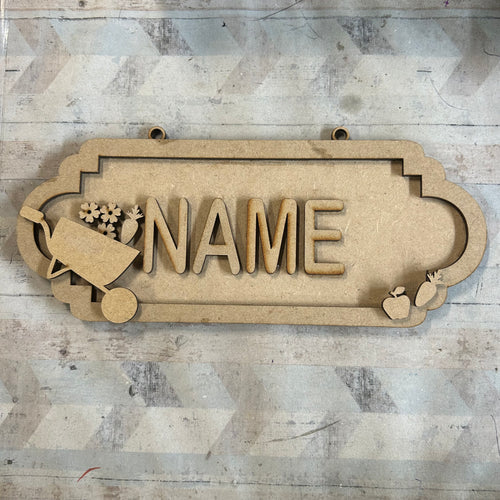 SS196 - MDF Wheel Barrow Gardening Personalised Street Sign - Medium (8 letters) - Olifantjie - Wooden - MDF - Lasercut - Blank - Craft - Kit - Mixed Media - UK