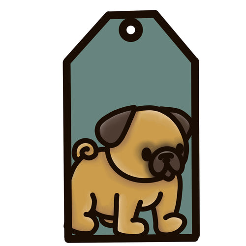 OL4958 - MDF Doodle Dog Tag Hanging - Pug - Olifantjie - Wooden - MDF - Lasercut - Blank - Craft - Kit - Mixed Media - UK