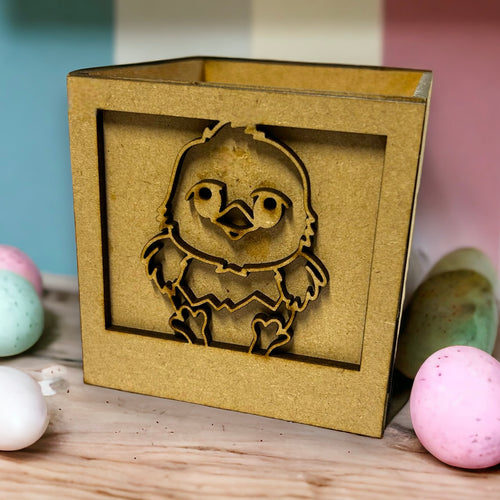 BX027 - MDF Personalised Treats, Chocolate, Gifts Box - optional lid - Chicken in Egg - Olifantjie - Wooden - MDF - Lasercut - Blank - Craft - Kit - Mixed Media - UK