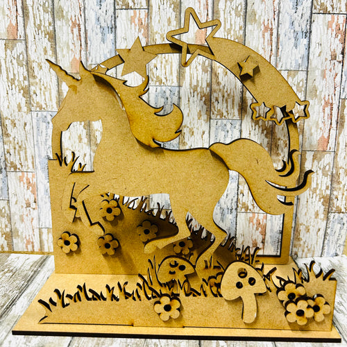 OL4478 - MDF Freestanding Unicorn Scene - Olifantjie - Wooden - MDF - Lasercut - Blank - Craft - Kit - Mixed Media - UK