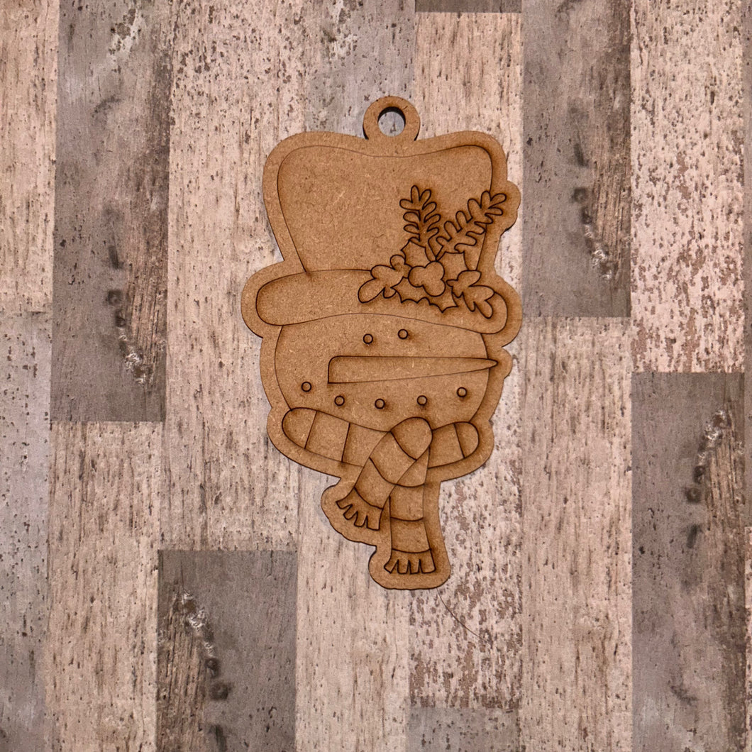 NO848 - MDF 2 Sizes Christmas Hanging Bauble - Engraved Snowman Head - Olifantjie - Wooden - MDF - Lasercut - Blank - Craft - Kit - Mixed Media - UK