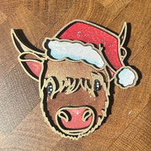 OL3682 - MDF Mini (8cm) Highland Cow Santa with Backing - Olifantjie - Wooden - MDF - Lasercut - Blank - Craft - Kit - Mixed Media - UK