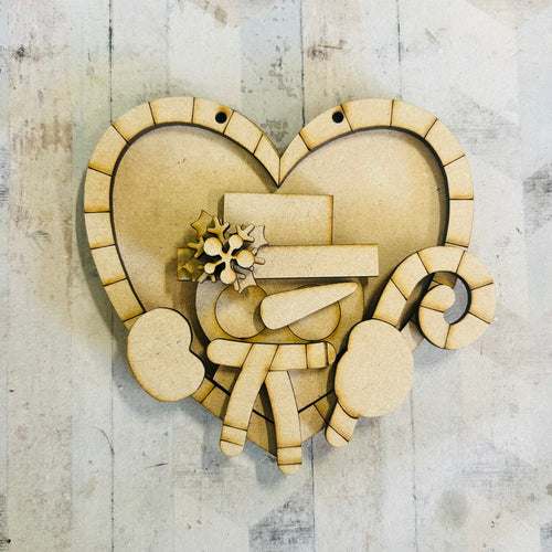 NO068 - MDF 2 Sizes Snowman Christmas  Heart Christmas Hanging Bauble - Olifantjie - Wooden - MDF - Lasercut - Blank - Craft - Kit - Mixed Media - UK