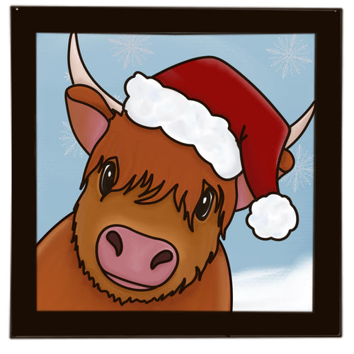 OL3671 - MDF Ladder Insert Tile - Doodle Highland Cow Christmas - Olifantjie - Wooden - MDF - Lasercut - Blank - Craft - Kit - Mixed Media - UK