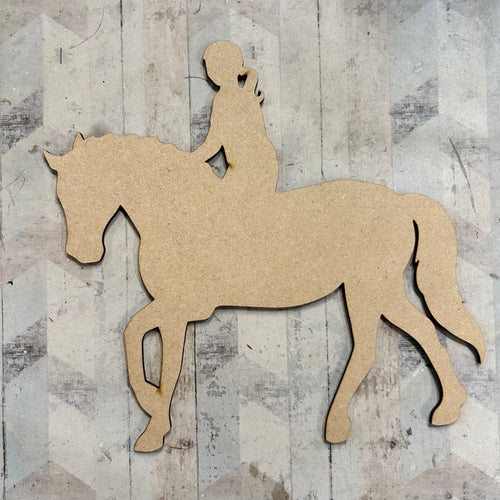 PL024 - MDF Blank Plaque - Optional Hanging - Horse and Rider - Olifantjie - Wooden - MDF - Lasercut - Blank - Craft - Kit - Mixed Media - UK