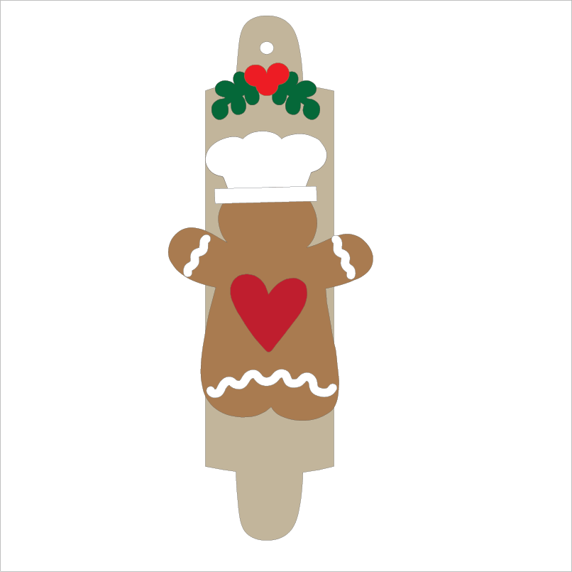 NO135 - MDF 2 Sizes Christmas Gingerbread Rolling Pin Baker Hanging Bauble - Olifantjie - Wooden - MDF - Lasercut - Blank - Craft - Kit - Mixed Media - UK