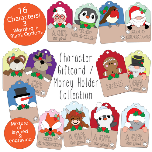 NO800 - MDF Character Gift Card / Money Holder - Pick one from 16 options - Olifantjie - Wooden - MDF - Lasercut - Blank - Craft - Kit - Mixed Media - UK
