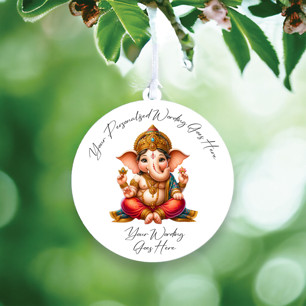 UV611 - Acrylic and UVDTF Personalised Round Hanging - Ganesh A - Olifantjie - Wooden - MDF - Lasercut - Blank - Craft - Kit - Mixed Media - UK