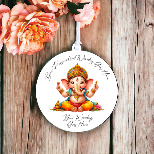 UV612 - Acrylic and UVDTF Personalised Round Hanging - Ganesh B - Olifantjie - Wooden - MDF - Lasercut - Blank - Craft - Kit - Mixed Media - UK