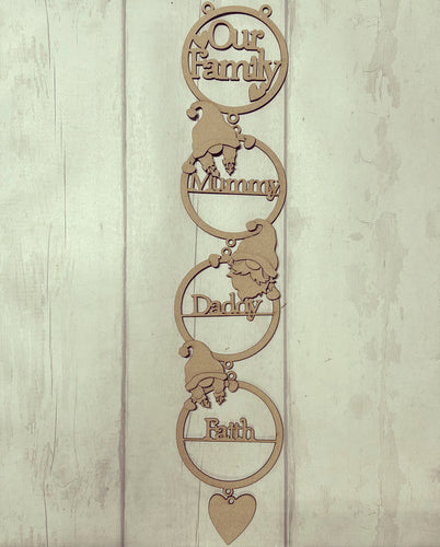 OL3631 - MDF Gnome Family Large Hanging Personalised 'Our Family' Or 'Santa Stop Here For!' - Olifantjie - Wooden - MDF - Lasercut - Blank - Craft - Kit - Mixed Media - UK