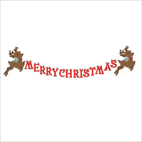 OL3685 - MDF Cute Large Christmas Reindeer Bunting hanging