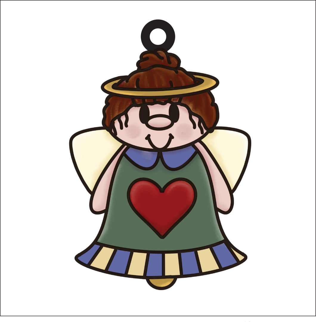 OL3847 - MDF Doodle Naive Style - Christmas Hanging - with or without banner - Girl Bell - Olifantjie - Wooden - MDF - Lasercut - Blank - Craft - Kit - Mixed Media - UK