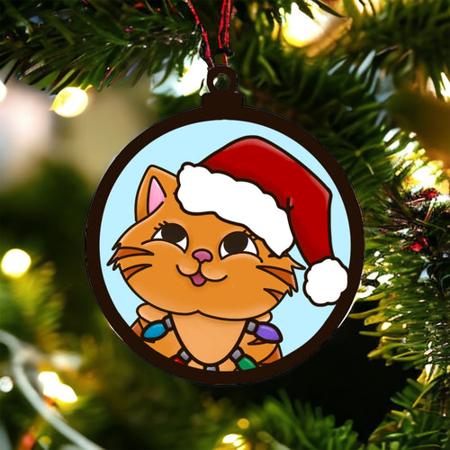 OL3558- MDF Doodle Christmas Hanging - Cute Cat hat with or without banner - Olifantjie - Wooden - MDF - Lasercut - Blank - Craft - Kit - Mixed Media - UK