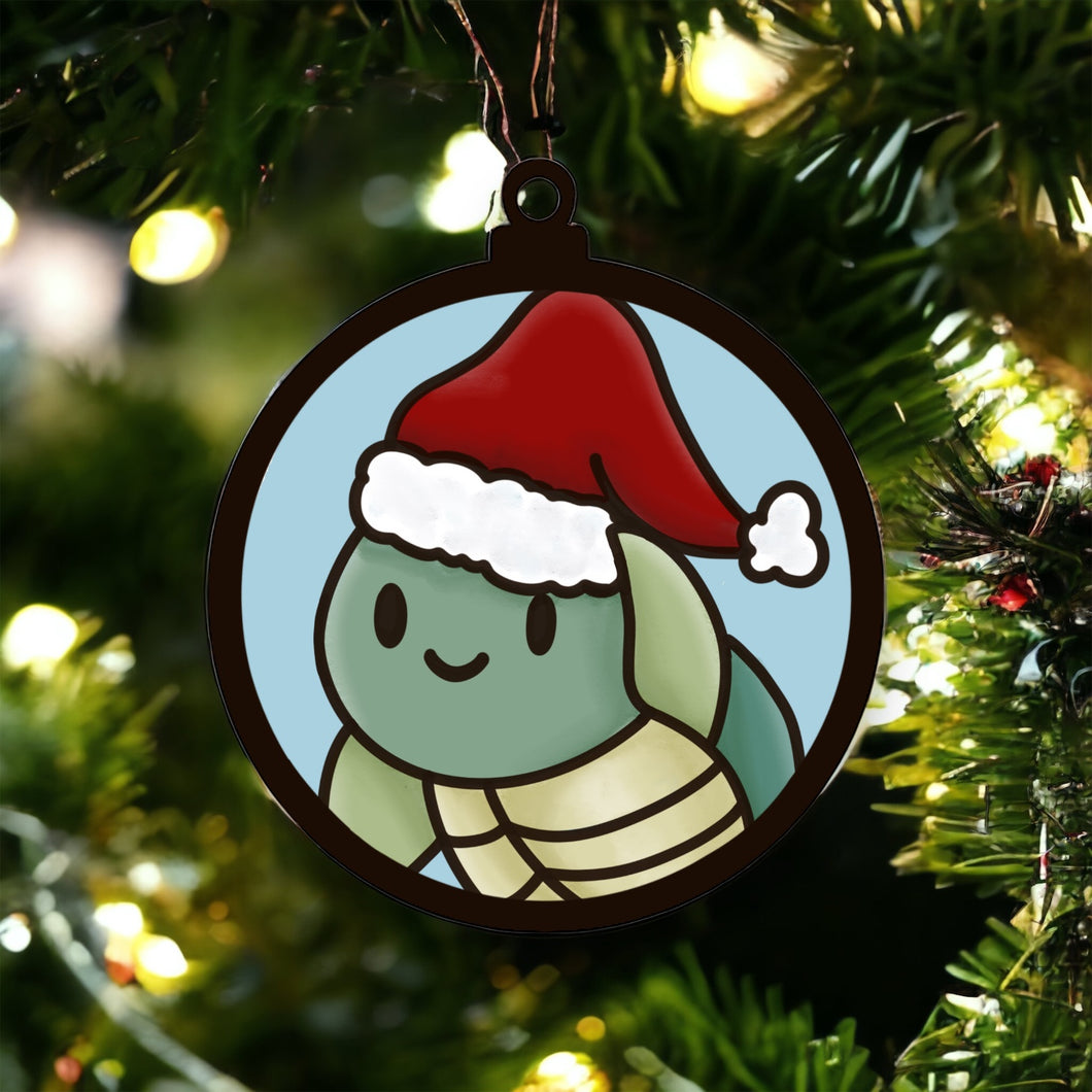 OL3559- MDF Doodle Christmas Hanging - Cute Turtle hat with or without banner - Olifantjie - Wooden - MDF - Lasercut - Blank - Craft - Kit - Mixed Media - UK