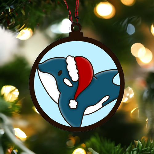 OL3560- MDF Doodle Christmas Hanging - Cute Orca Whale hat with or without banner - Olifantjie - Wooden - MDF - Lasercut - Blank - Craft - Kit - Mixed Media - UK