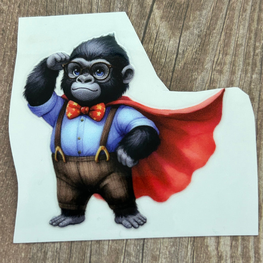 UV113 - UVDTF - Decal only - Cute Gorilla Super Hero - Olifantjie - Wooden - MDF - Lasercut - Blank - Craft - Kit - Mixed Media - UK