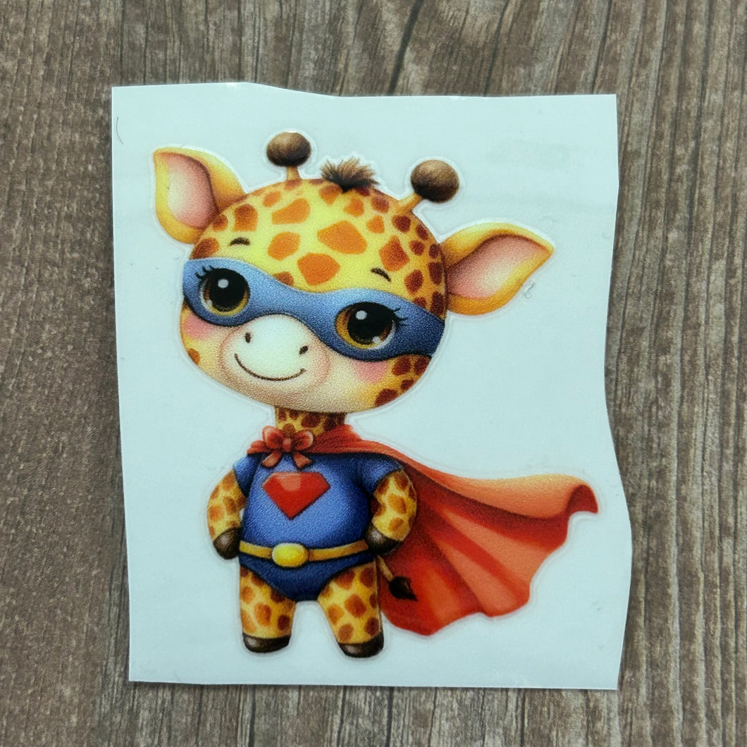 UV112 - UVDTF - Decal only - Cute Giraffe Super Hero - Olifantjie - Wooden - MDF - Lasercut - Blank - Craft - Kit - Mixed Media - UK