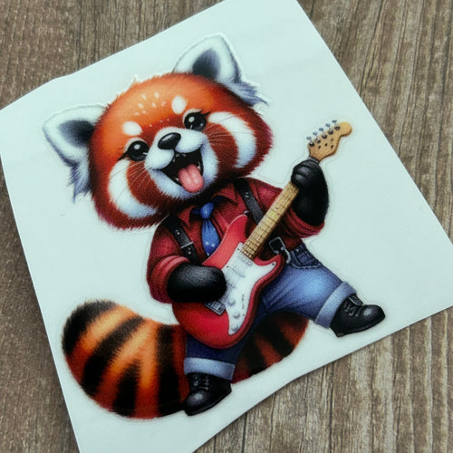 UV111 - UVDTF - Decal only - Red Panda Playing Guitar - Olifantjie - Wooden - MDF - Lasercut - Blank - Craft - Kit - Mixed Media - UK