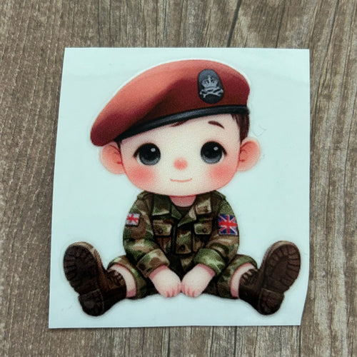 UV103 - UVDTF - Decal only - Child Army Boy - Olifantjie - Wooden - MDF - Lasercut - Blank - Craft - Kit - Mixed Media - UK