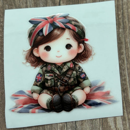 UV102 - UVDTF - Decal only - Child Army Girl - Olifantjie - Wooden - MDF - Lasercut - Blank - Craft - Kit - Mixed Media - UK