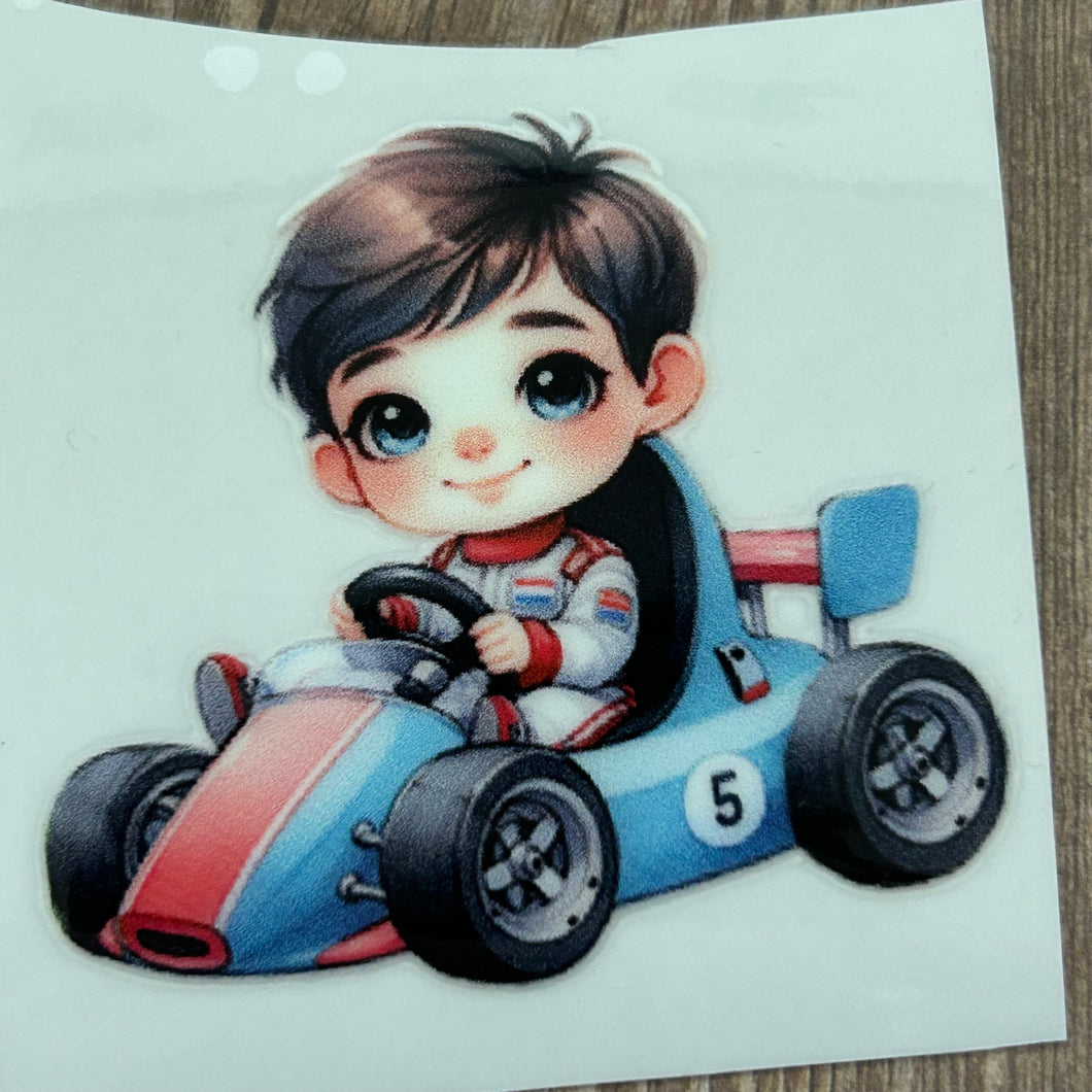 UV099 - UVDTF - Decal only - Dress up child Racing Driver Boy - Olifantjie - Wooden - MDF - Lasercut - Blank - Craft - Kit - Mixed Media - UK