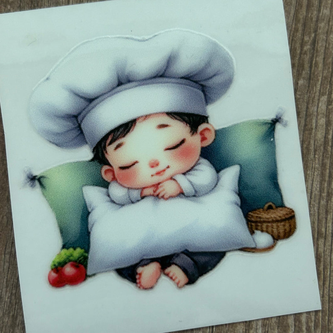 UV098 - UVDTF - Decal only - Dress up child Sleeping Chef - Olifantjie - Wooden - MDF - Lasercut - Blank - Craft - Kit - Mixed Media - UK