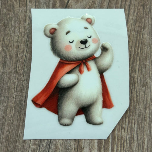 UV096 - UVDTF - Decal only Super hero bear - Olifantjie - Wooden - MDF - Lasercut - Blank - Craft - Kit - Mixed Media - UK