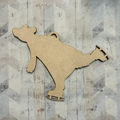 PL026 - MDF Blank Plaque - Optional Hanging - Ice Skating Polar Bear - Olifantjie - Wooden - MDF - Lasercut - Blank - Craft - Kit - Mixed Media - UK