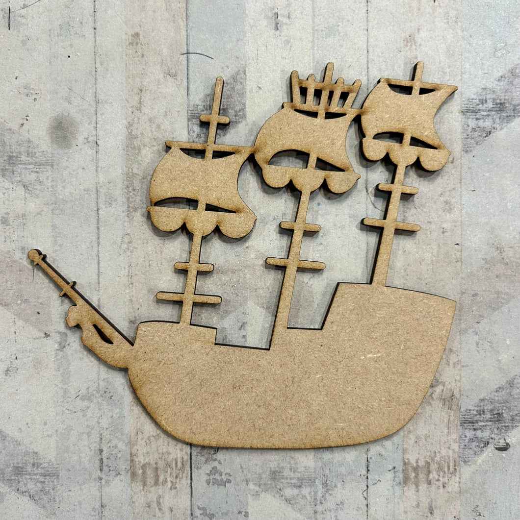 PL070 - MDF Blank Plaque - Optional Hanging - Pirate Ship - Olifantjie - Wooden - MDF - Lasercut - Blank - Craft - Kit - Mixed Media - UK