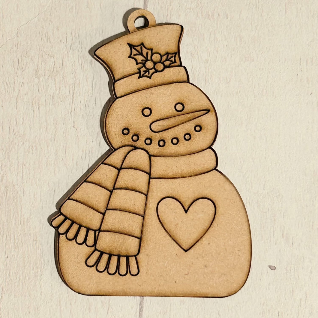 NO940 - MDF  Engraved Snowman Bauble 12.5cm