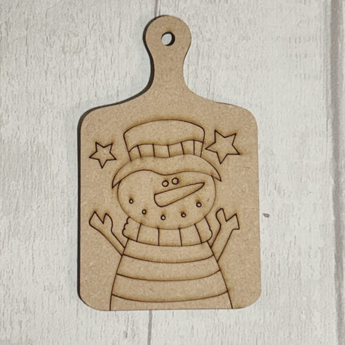 NO938 - MDF Engraved Snowman chopping board 12.5cm - Olifantjie - Wooden - MDF - Lasercut - Blank - Craft - Kit - Mixed Media - UK
