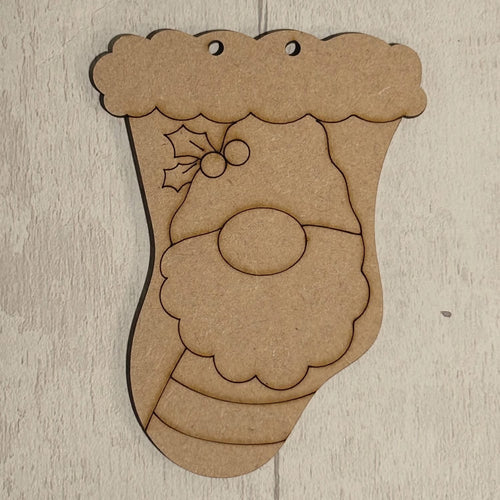 NO937 - MDF Engraved Gnome Stocking 12.5cm - Olifantjie - Wooden - MDF - Lasercut - Blank - Craft - Kit - Mixed Media - UK