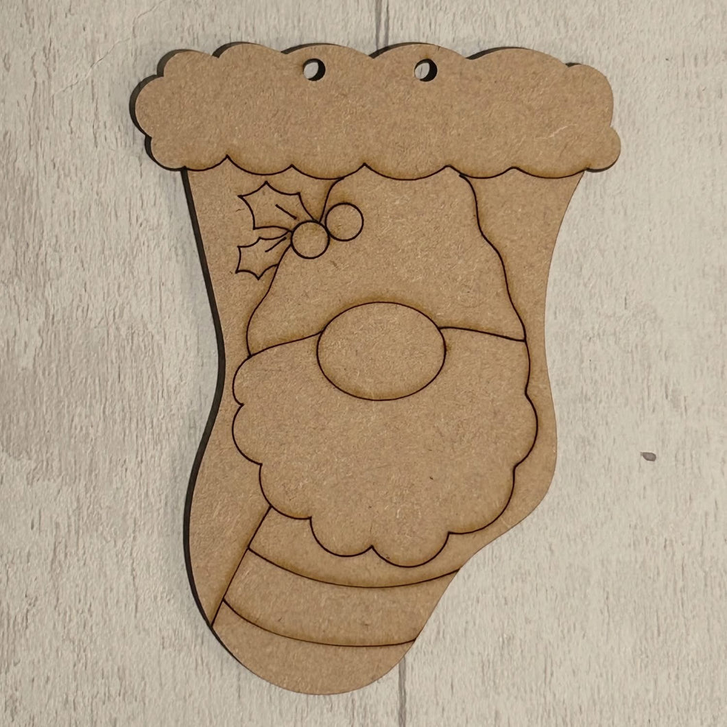 NO937 - MDF Engraved Gnome Stocking 12.5cm - Olifantjie - Wooden - MDF - Lasercut - Blank - Craft - Kit - Mixed Media - UK