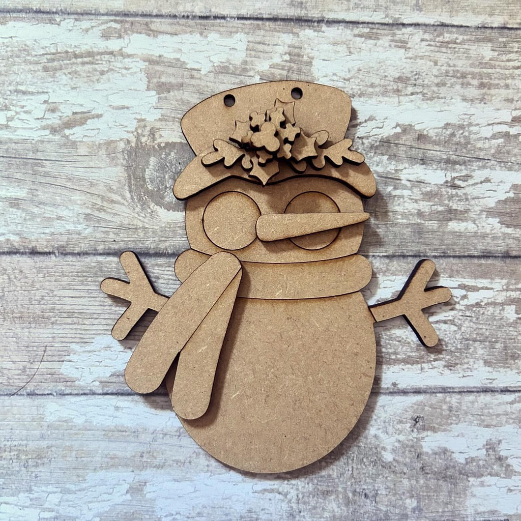 NO476 - MDF 2 Sizes Christmas Hanging Bauble Snowman Hat Holly - Olifantjie - Wooden - MDF - Lasercut - Blank - Craft - Kit - Mixed Media - UK