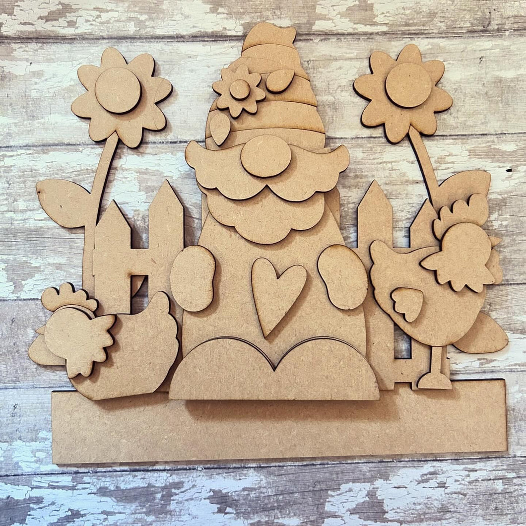 NO474 - MDF Large Freestanding Chicken Gonk Gnome Scene - Olifantjie - Wooden - MDF - Lasercut - Blank - Craft - Kit - Mixed Media - UK