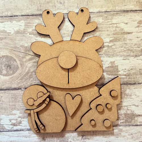 NO479 - MDF 2 Sizes Christmas Hanging Bauble Reindeer Tree Snowman - Olifantjie - Wooden - MDF - Lasercut - Blank - Craft - Kit - Mixed Media - UK