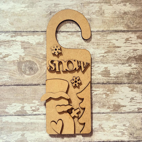 NO483 - Door Hanger - Snowman 'Snow' - Olifantjie - Wooden - MDF - Lasercut - Blank - Craft - Kit - Mixed Media - UK