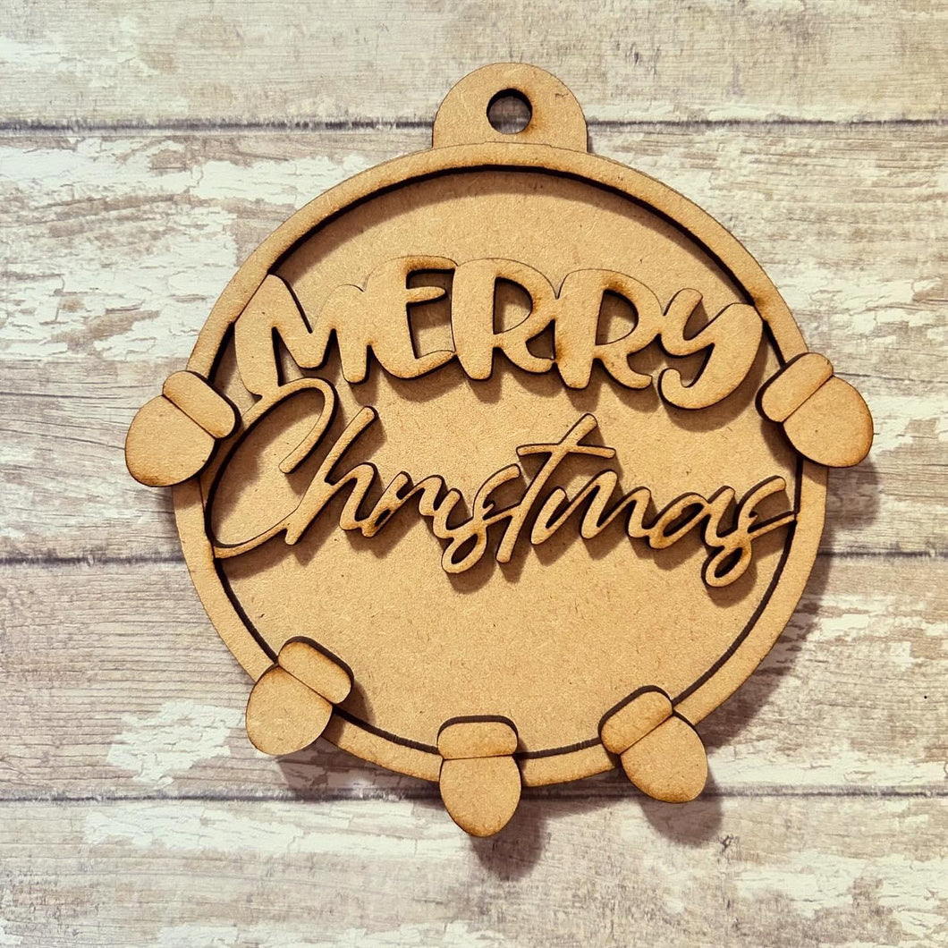 NO482 - MDF 2 Sizes Christmas Hanging Bauble Merry Christmas Circle - Olifantjie - Wooden - MDF - Lasercut - Blank - Craft - Kit - Mixed Media - UK