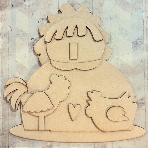 NO502 - MDF Large  Chicken Annie Doll Scene Freestanding - Olifantjie - Wooden - MDF - Lasercut - Blank - Craft - Kit - Mixed Media - UK